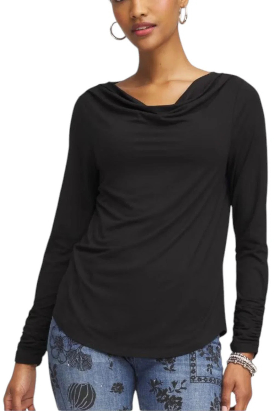 Brandis Women's Discovery Knit Long Sleeve Drapey Top Black - Regular
